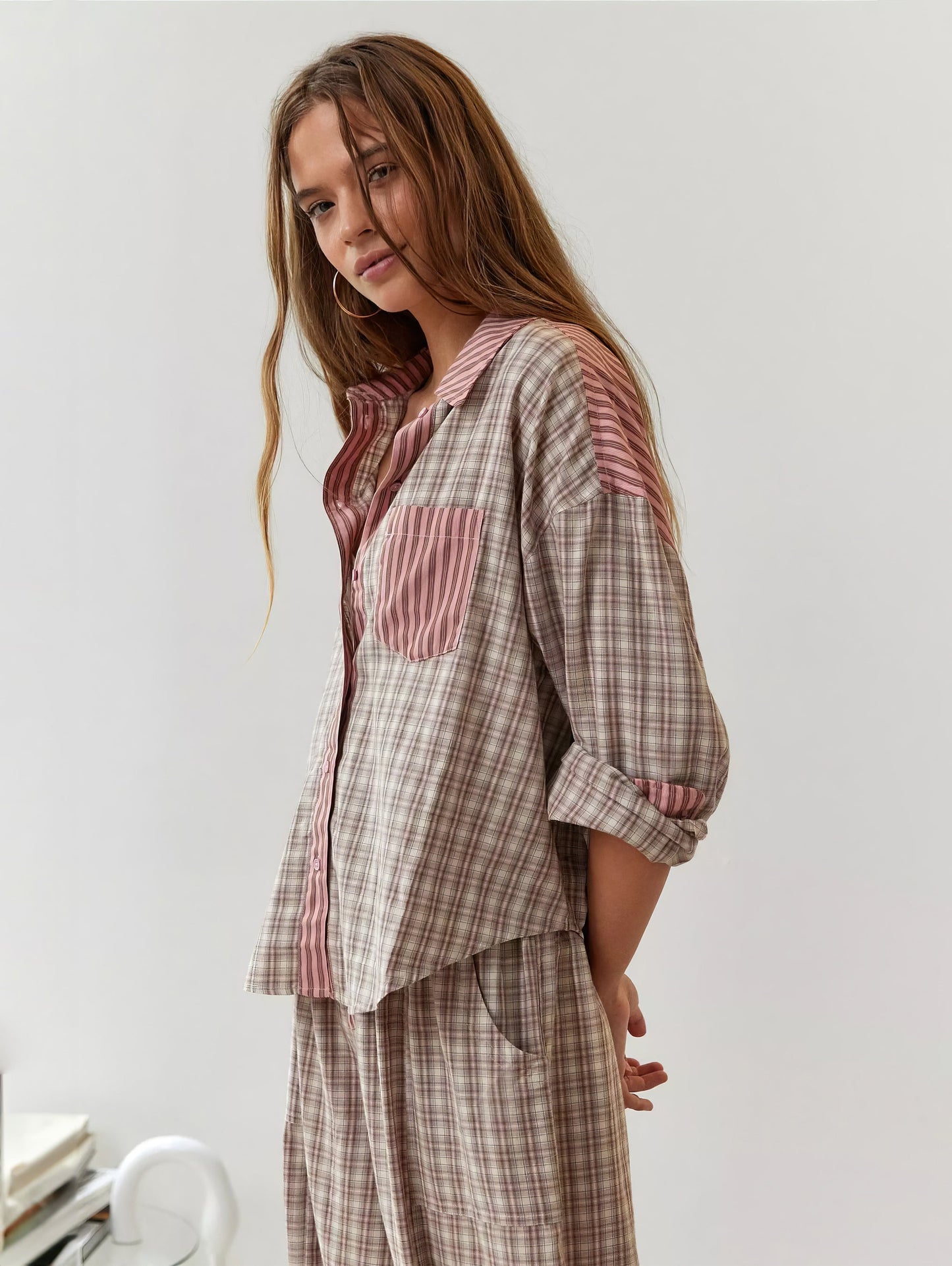 Dam Pyjamaset – Modern Oversize Skjorta och Byxa för Lounge och Sömn