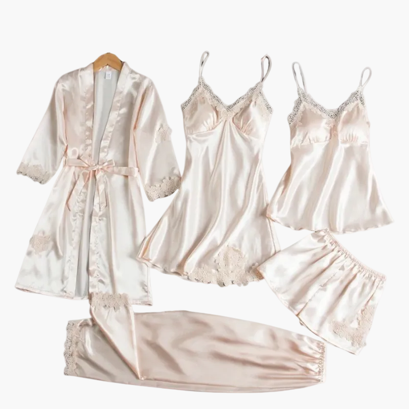 Damernas femdelade lyxiga nattklädesset – elegant pyjamas och nattlinne med kimono