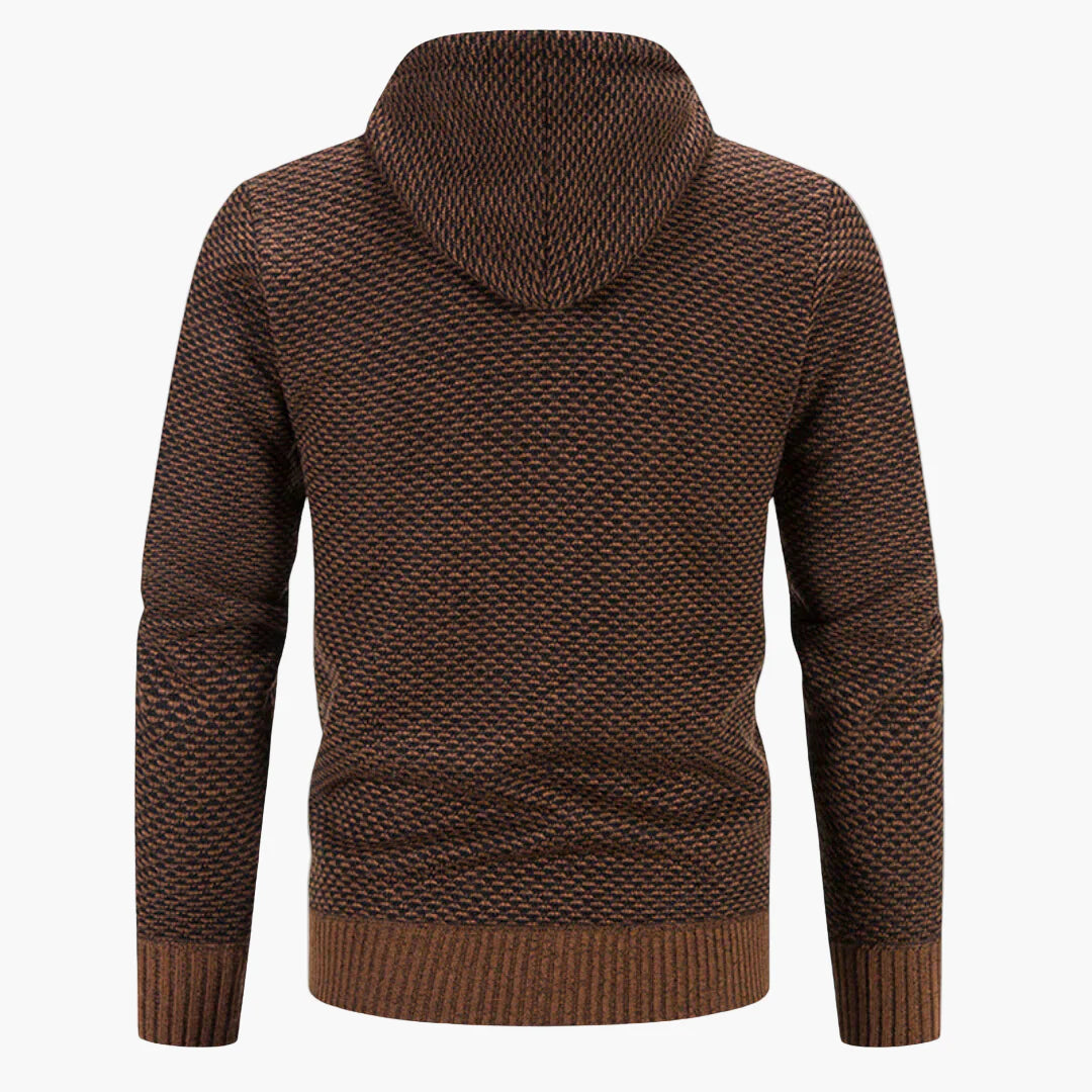 Herrar Stickad Hoodie med Dragkedja – Varm och Stilren för Höst och Vinter