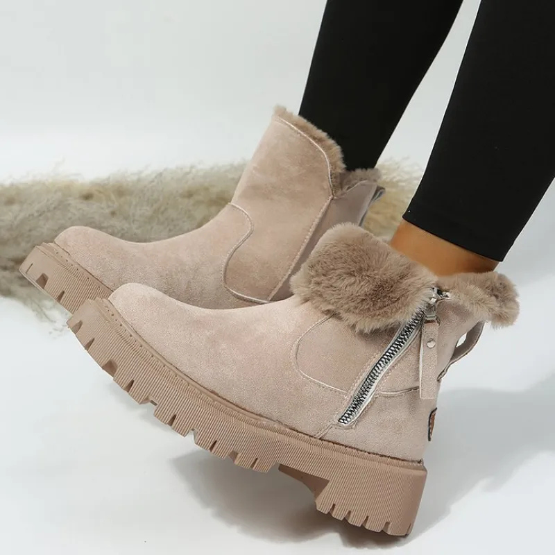 Dam vinterboots med foder och dragkedja – Trendiga och varma vardagskängor