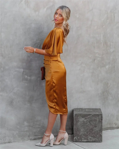 Kvinnors Asymmetrisk Midi Cocktailklänning – Elegant Fest- & Kvällsstil