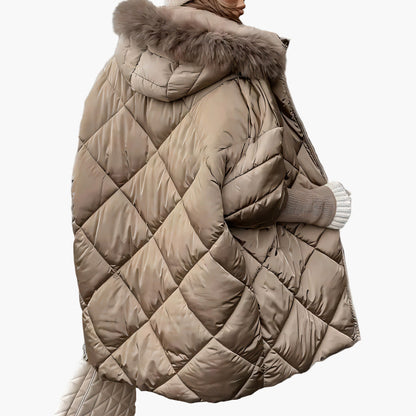 Dam Vinterjacka Oversize Quiltad Varm Parkas med Huva – Trendig och Elegant Ytterplagg för Kallt Väder