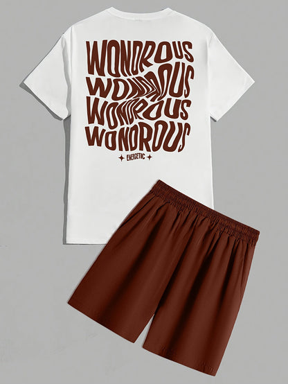 Herrset med T-shirt och Shorts, Modern Streetwear med Psykedeliskt Grafiskt Tryck, Avslappnad Passform