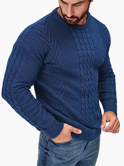 Herrstickad Tröja – Elegant Kabelstickad Pullover för Höst och Vinter – Avslappnad Stil