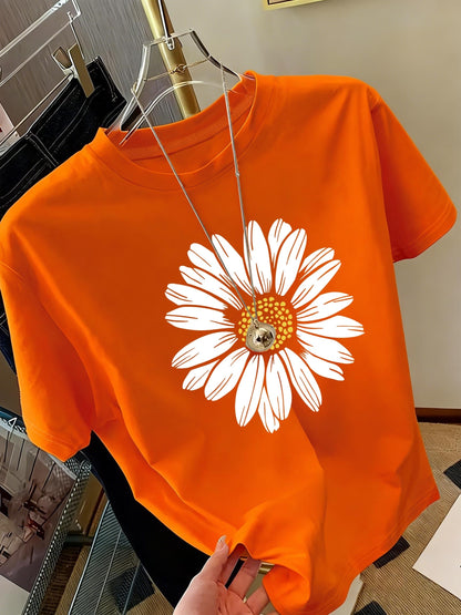 Dam T-shirt med Stor Prästkrageblomma – Avslappnad och Trendig Sommarstil