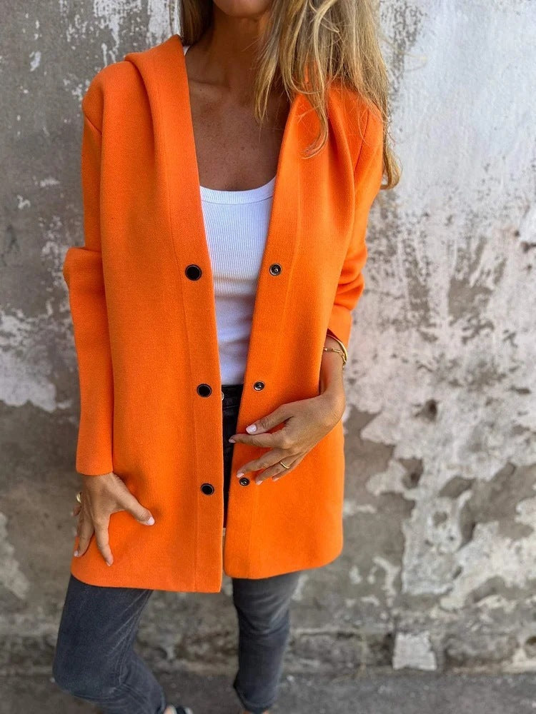Linda – Lättvikts Huva Enkelt Knäppt Cardigan Fashion Lös Enfärgad Jacka Vår och Höst Damkläder