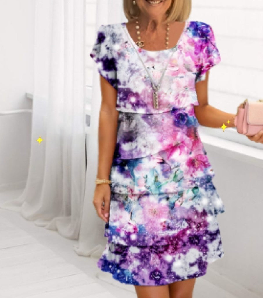 Damklänning Elegant Patchwork Layered Sommarklänning för Fester och Vardagsbruk
