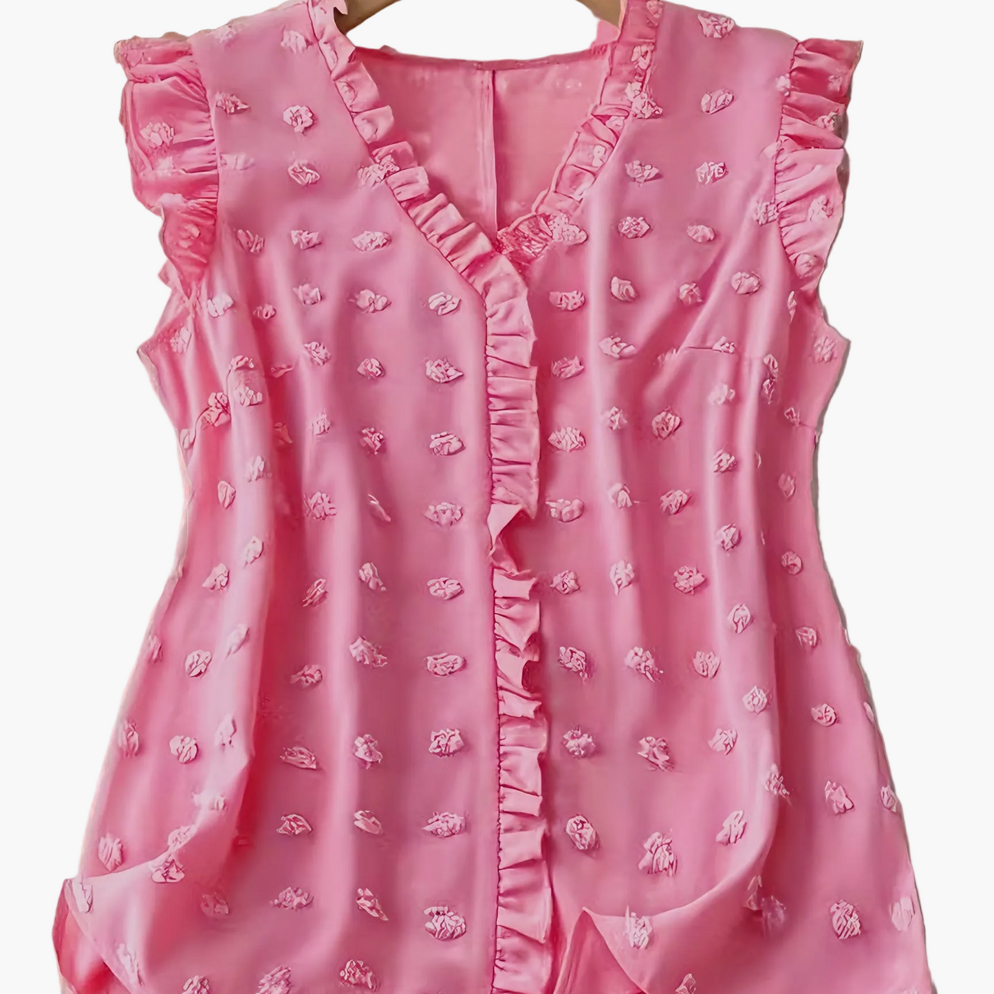 Dam Elegant Blus med Volangdetaljer och V-ringning för Vardagsbruk