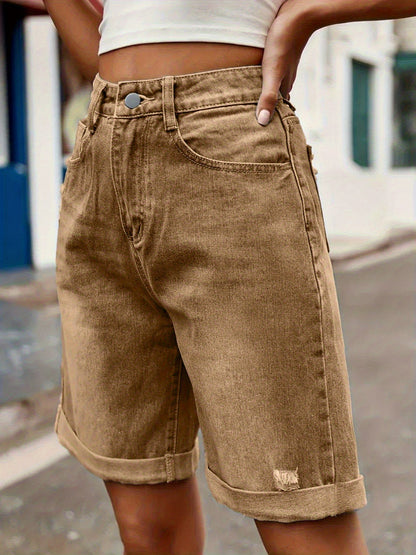 Damers avslappnade cykelshorts i denim med hög midja – sommarstil för vardagsbruk