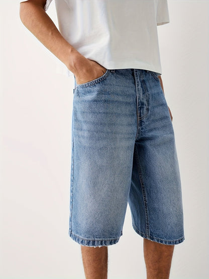 Herr Bermuda Jeansshorts Lös Passform Streetwear