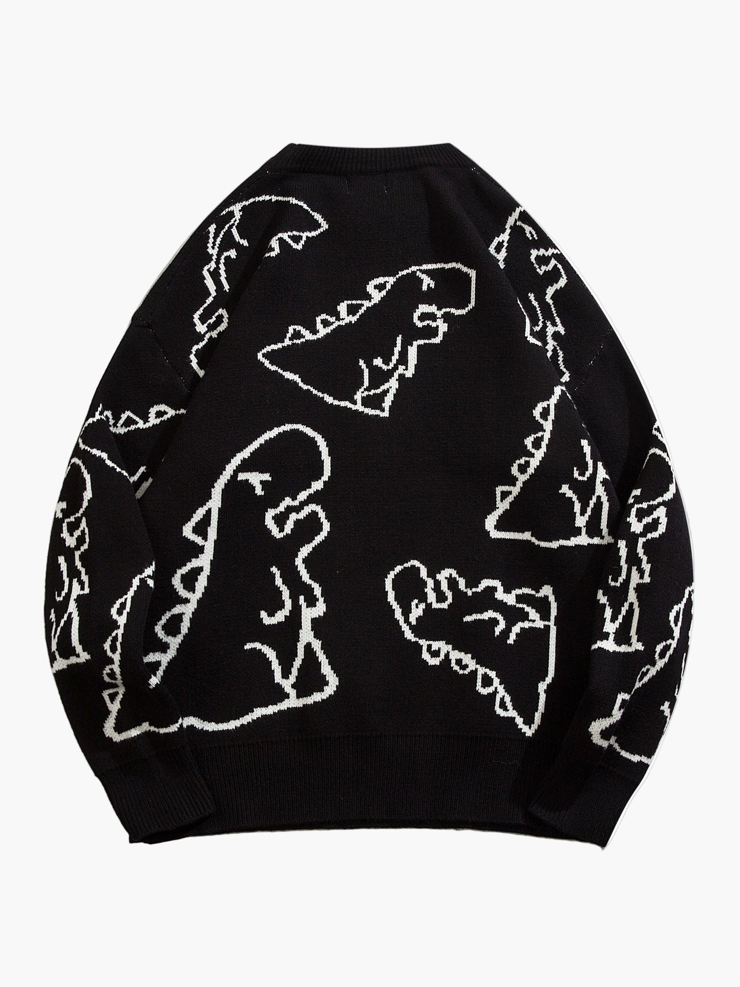 Herrtröja med tecknad dinosauriedesign, avslappnad streetwear för höst och vinter