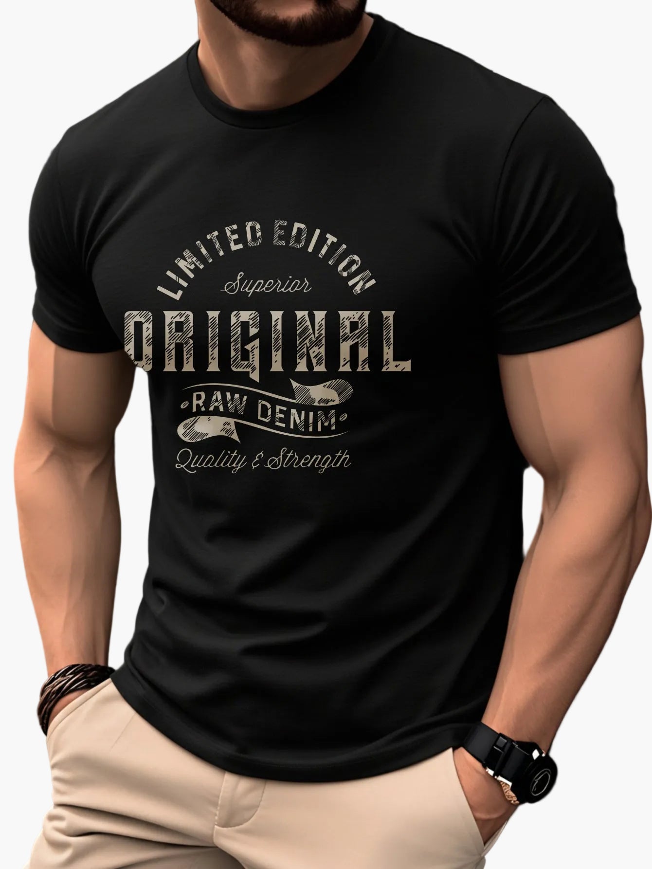 Herr T-shirt med tryck – Klassisk casual stil, grafiskt motiv, perfekt för vardagsbruk