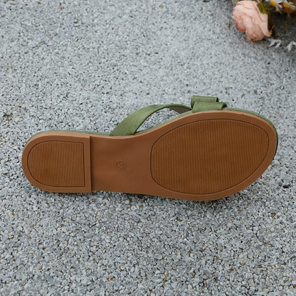 Damers eleganta platta sandaler med rosett för sommar och vardag