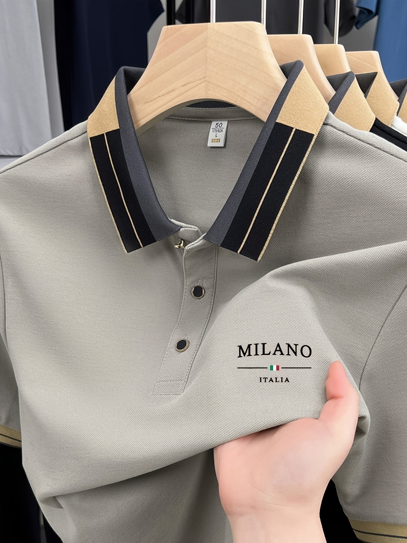 Herr Pikétröja Milano Italia med Modern Krage – Stilren & Trendig för Vardag och Fritid