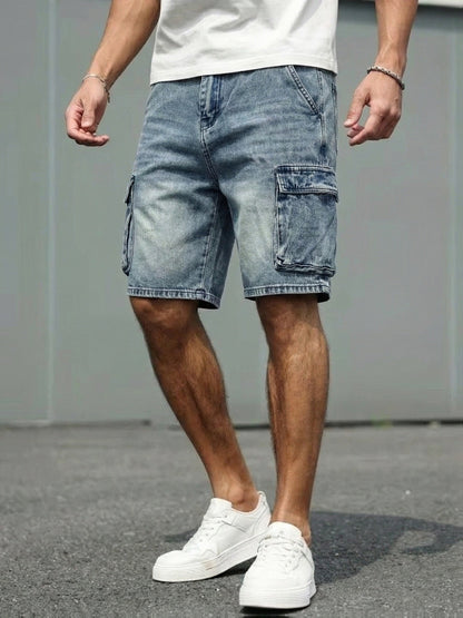 Herr Cargo Shorts i Denim – Avslappnad och Praktisk Stil för Vardagsbruk