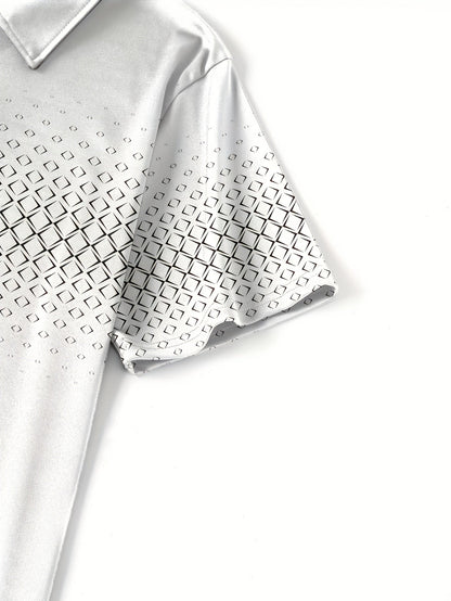 Herr Pikétröja med Modern Geometrisk Design – Casual Stil för Sommar