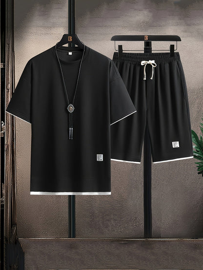 Herrset Lounge – T-shirt och Shorts, Modern Avslappnad Stil