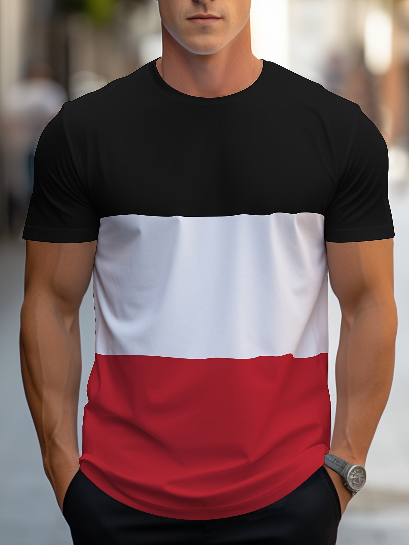 Herr T-shirt med färgblock – Modern och avslappnad stil för vardagsbruk