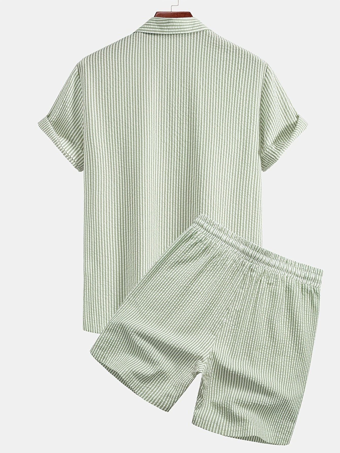 Herr Set med Kortärmad Skjorta och Shorts – Randigt, Avslappnat Sommarset för Strand och Semester