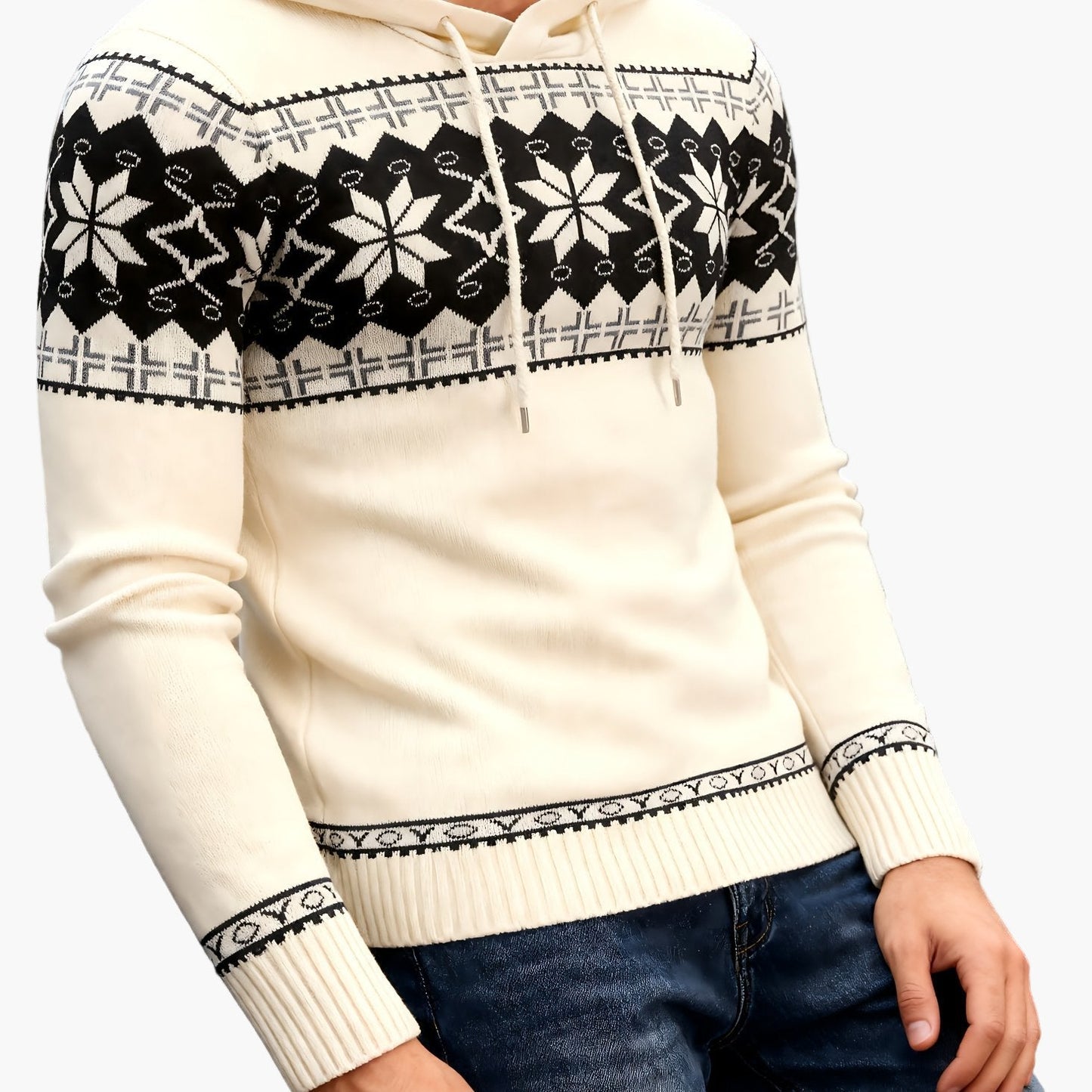 Herrtröja med huva och julmönster – casual stickad pullover för höst och vinter