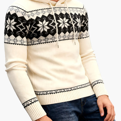 Herrtröja med huva och julmönster – casual stickad pullover för höst och vinter