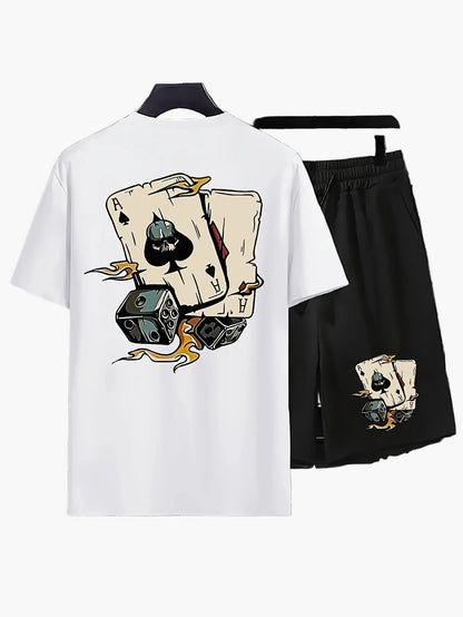 Herr Lounge-Set med Tryck – T-shirt och Shorts för Avslappnad Sommarstil