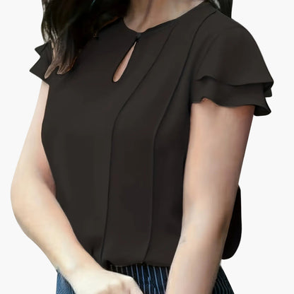 Dam Elegant Blus för Kontor och Fritid med Volangärm och Nyckelhålsdetalj