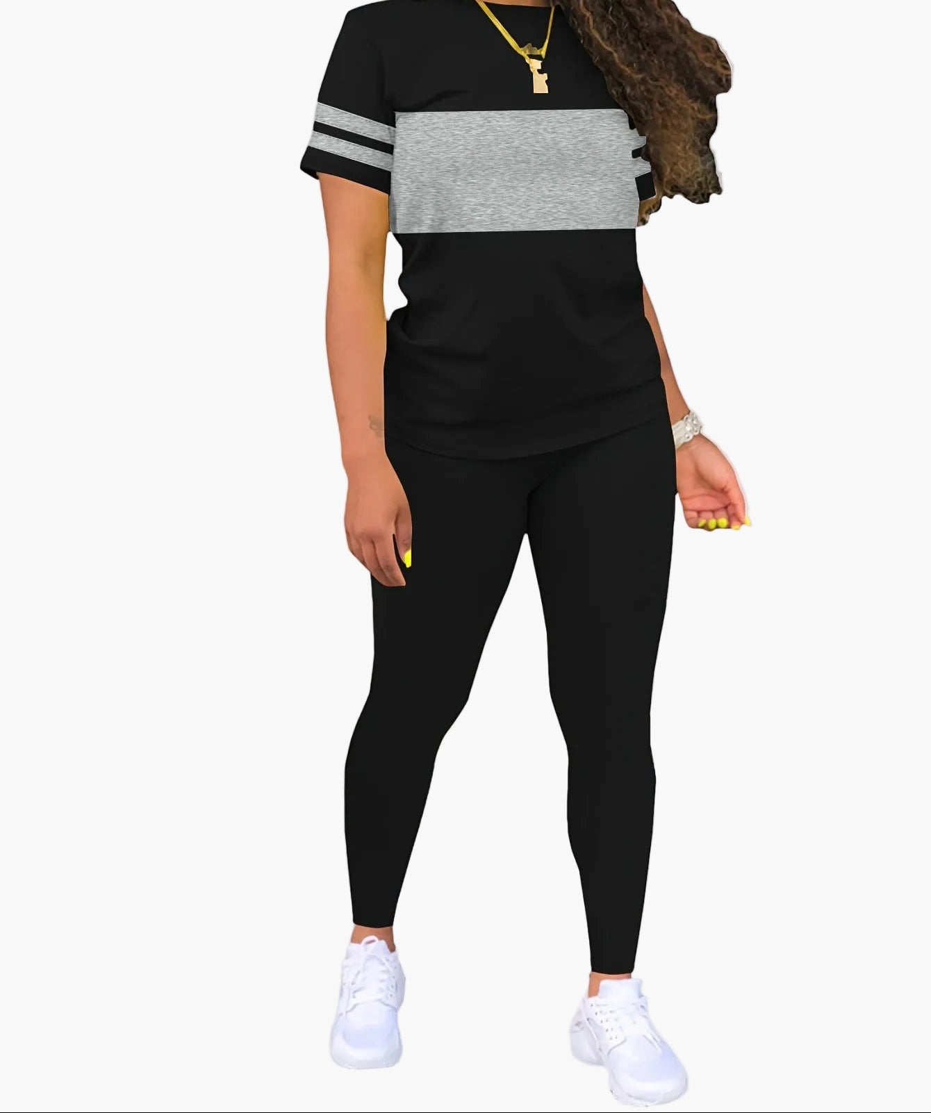 Dam Sportig Tvådelad Set – Avslappnad Topp och Leggings för Träning & Fritid