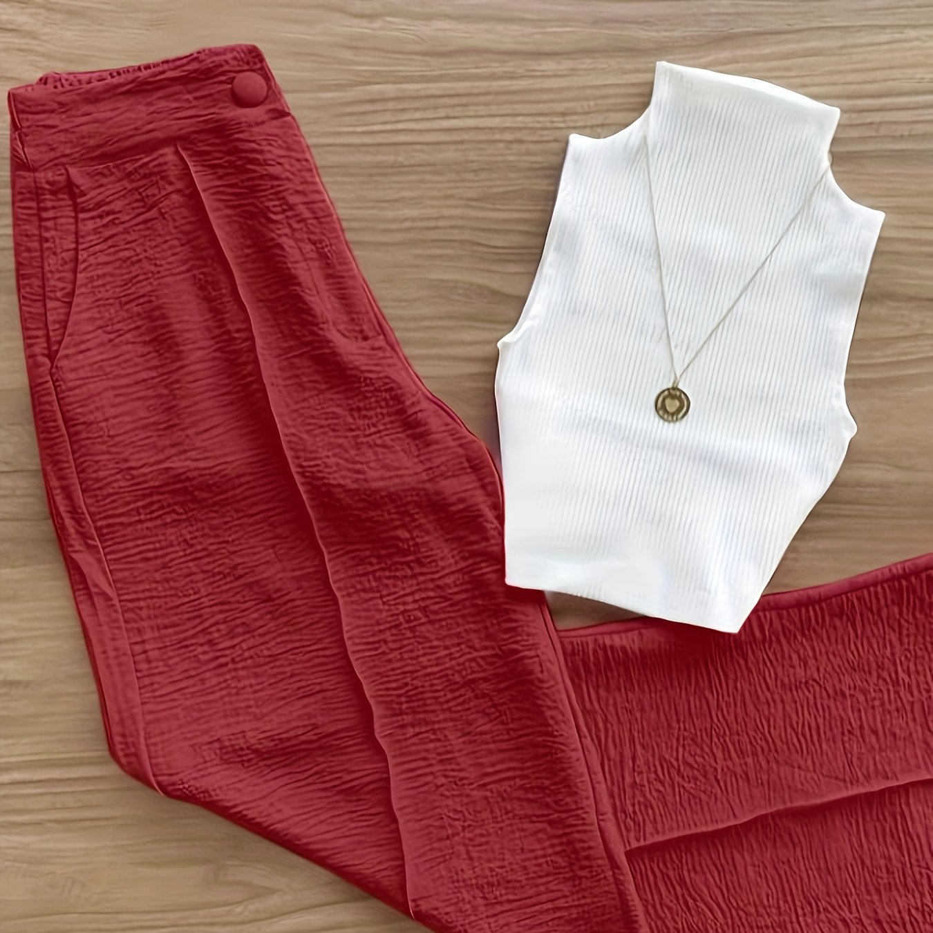 Damset – Elegant ärmlös topp och vida byxor, perfekt för vår och sommar