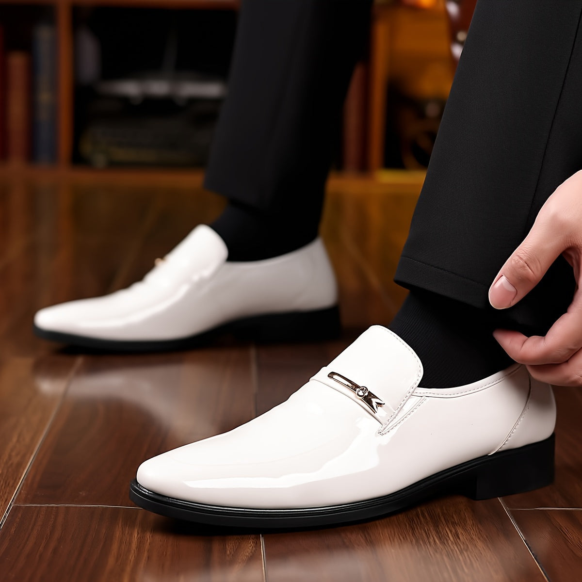 Herr Slip-On Lackskor – Elegant Loafer för Fest och Kontor