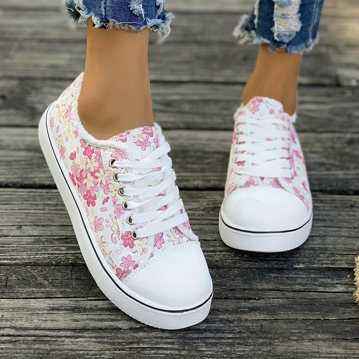 Dam Sneakers Blommiga Vardagsskor Trendig Fritidssko