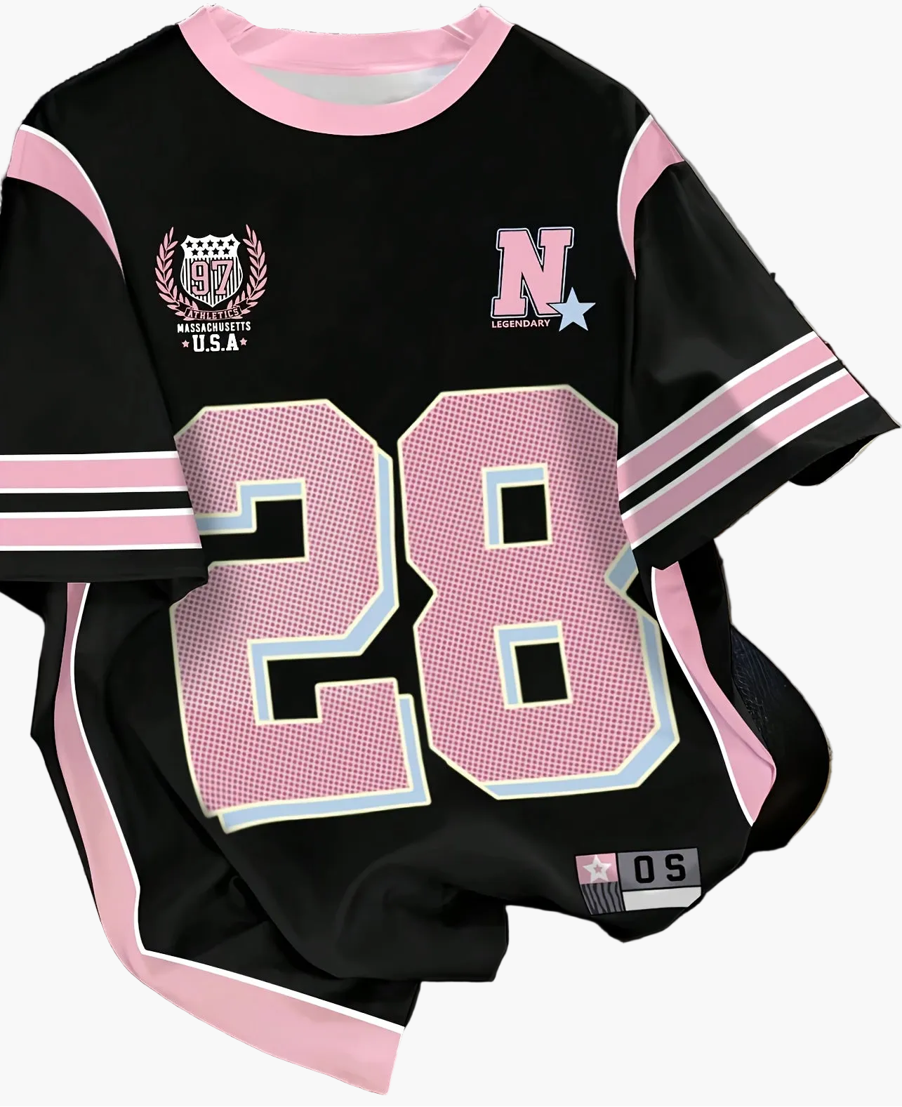 Dam Topp Preppy Sportig Jersey med Nummer 28 och Vintage Detaljer