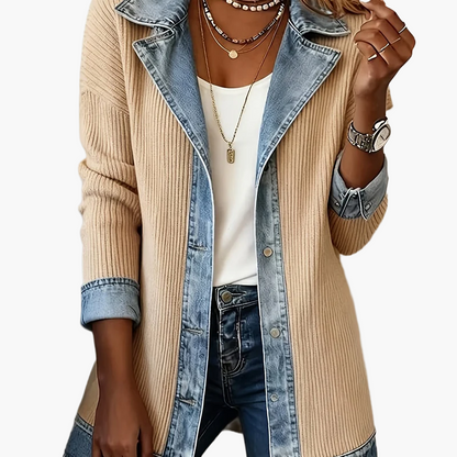 Damkavaj Elegant Långärmad Med Jeansdetaljer För Mode och Vardag