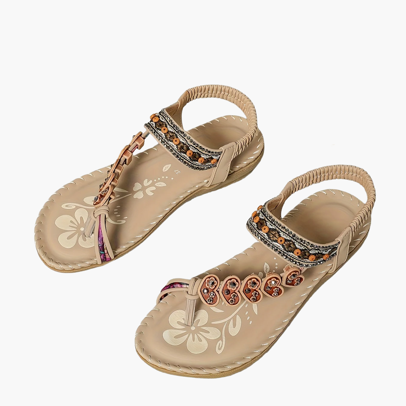 Dam Sandaler Boho Stil Med Dekorativa Pärlor och Blommor – Perfekta för Sommaren