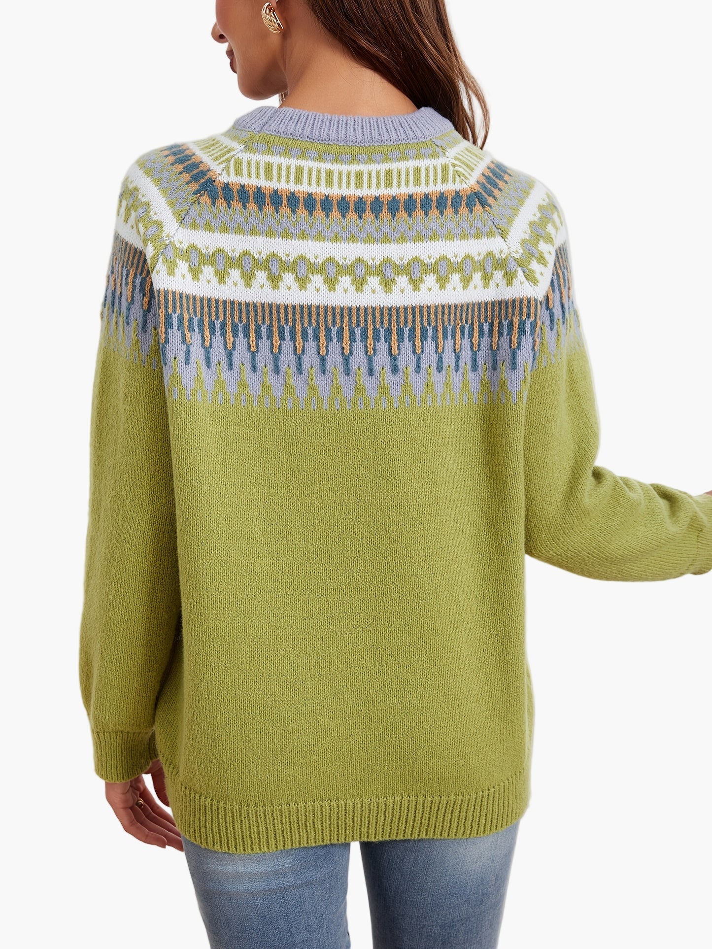 Damstickad tröja med geometriskt mönster och avslappnad passform – Perfekt för vardag och höstmode