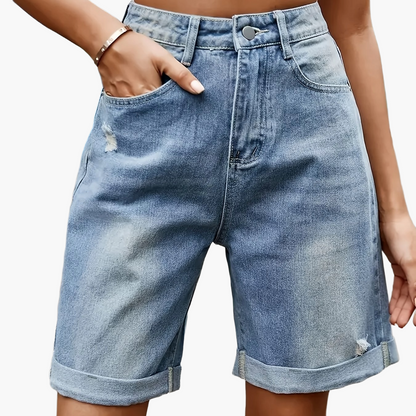Damers avslappnade cykelshorts i denim med hög midja – sommarstil för vardagsbruk