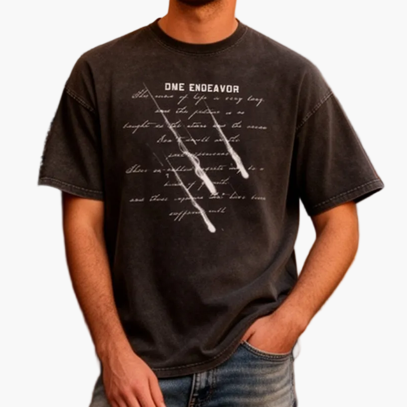 Herr T-shirt med tryck, avslappnad streetwear-stil för vardagsbruk