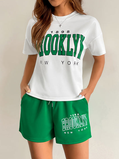 Damset Loungekläder Brooklyn New York T-shirt och Shorts - Avslappnad Stil