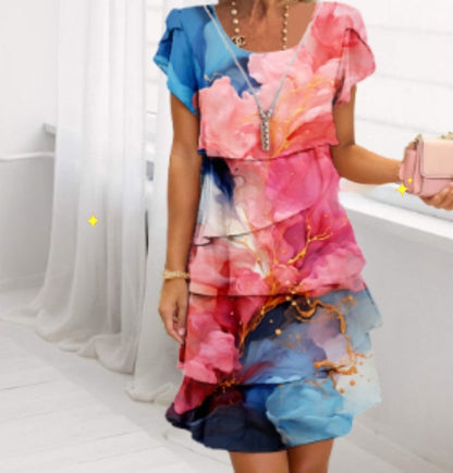 Damklänning Elegant Patchwork Layered Sommarklänning för Fester och Vardagsbruk