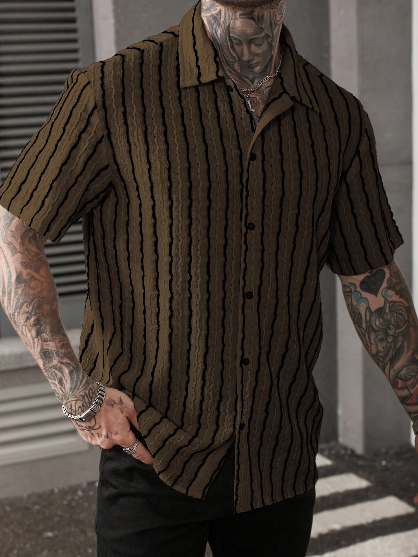 Herr Skjorta Kortärmad Randig Sommar Casual Weekendstil