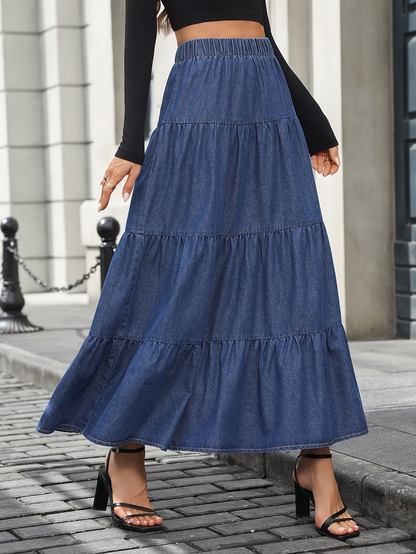 Dam Kjol Elegant A-Linje Bohemisk Stil Sommarkjol Lång Volangkjol