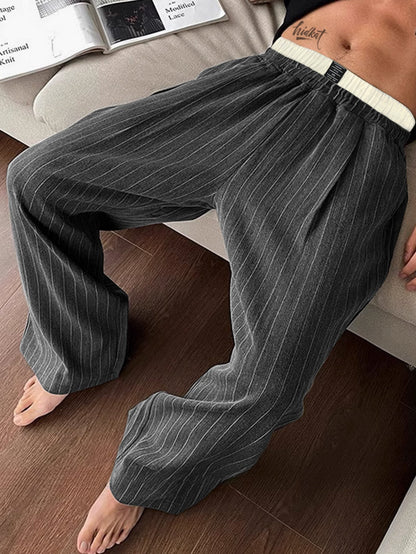 Herrbyxa med vida ben och eleganta ränder – Modern lounge- och fritidsbyxa