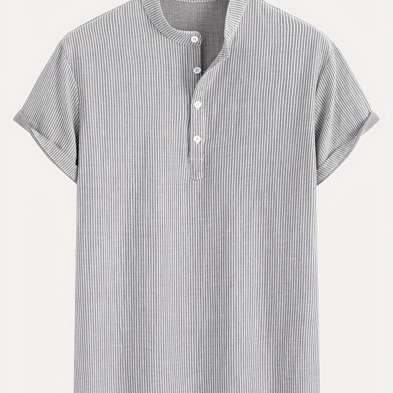 Herr Kortärmad Randig Henley Skjorta med Mandarin Krage – Modern Avslappnad Stil
