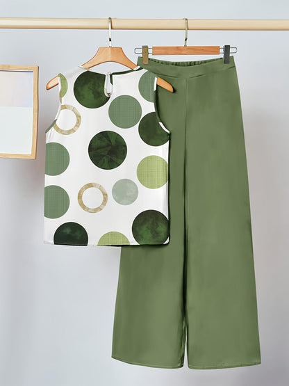 Damset med ärmlös topp och vida byxor – Modern och stilren outfit för vardag och fest