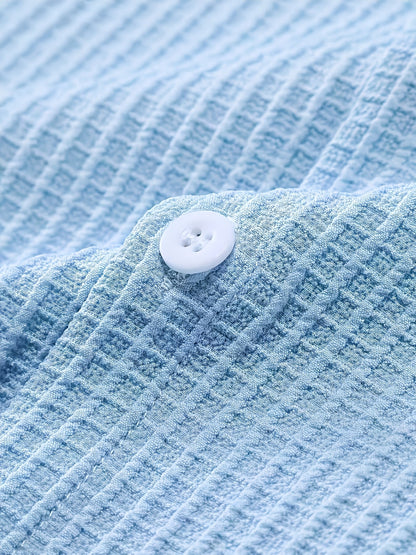 Herr Skjorta Kortärmad Texturerad Waffle-Knit Resortskjorta Trendig & Avslappnad