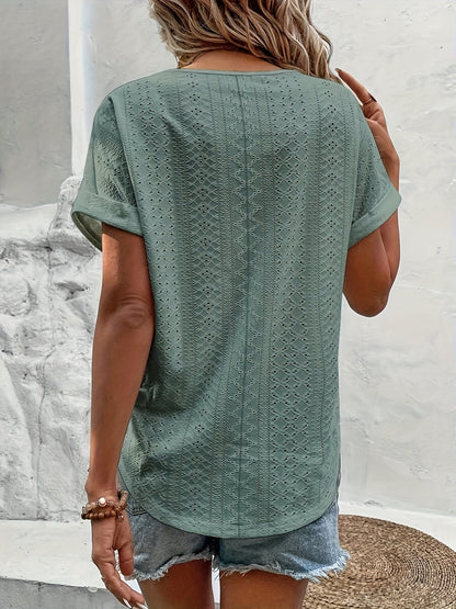 Dam Elegant V-ringad Broderad Topp för Vår/Sommar/Fest