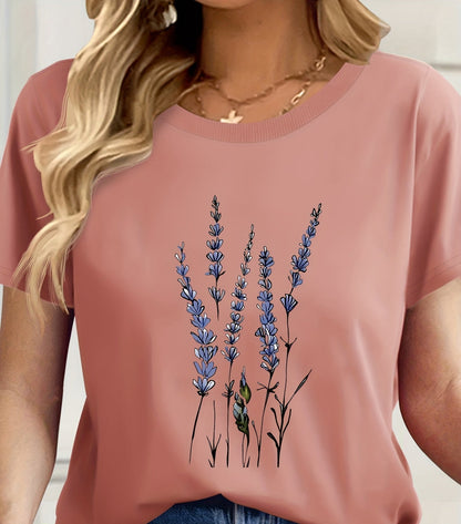 Dam T-shirt med konstnärligt vildblomstryck – Avslappnad stil för vardagsbruk