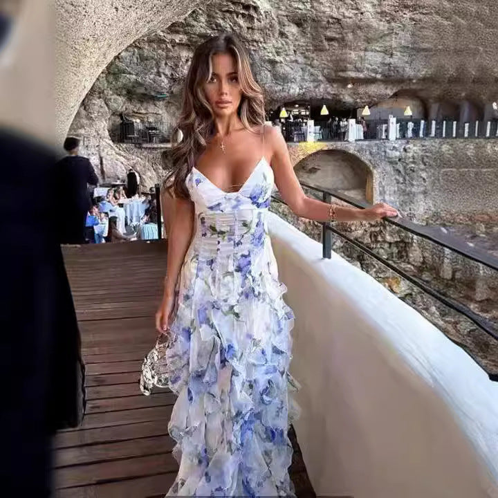 Damklänning Elegant Blommig Maxiklänning med Romantiskt 3D-mönster – Perfekt för Fest och Sommar