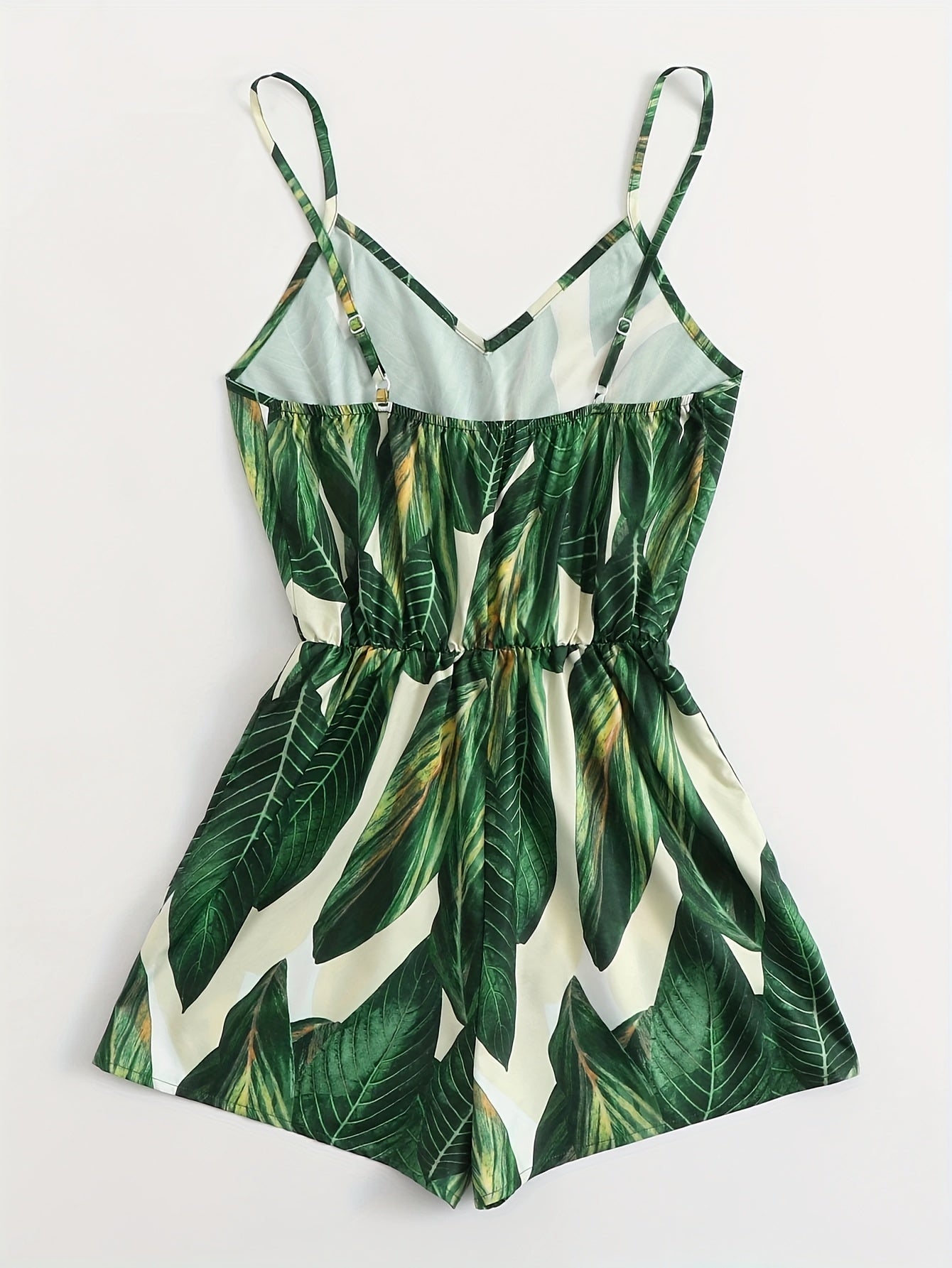 Dam Playsuit Tropisk Bladmönster – Somrig Kort Jumpsuit för Semester och Strand