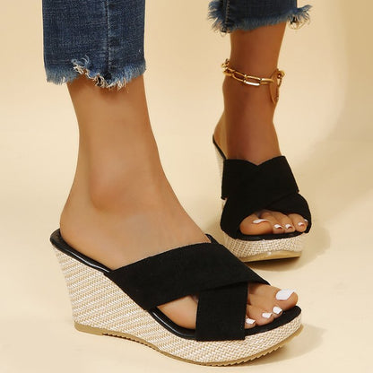 Alice – Stora storlekar dam skor kilklack hampa rep plattform sandaler